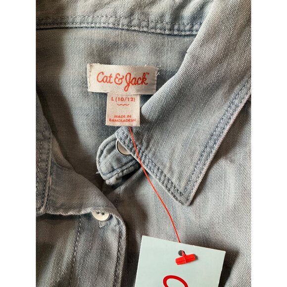 Cat & Jack Girls Denim Blue Button-Up Shirt Size LG 10-12 - Picture 4 of 4